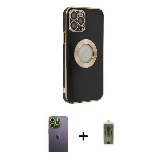 MARSİLYAN™- iPhone 12 Pro Max Kılıf İz Form Serisi - Siyah Joko Magic 5D Hayalet Cam + Neon Fosforlu Kamera Lens - YL