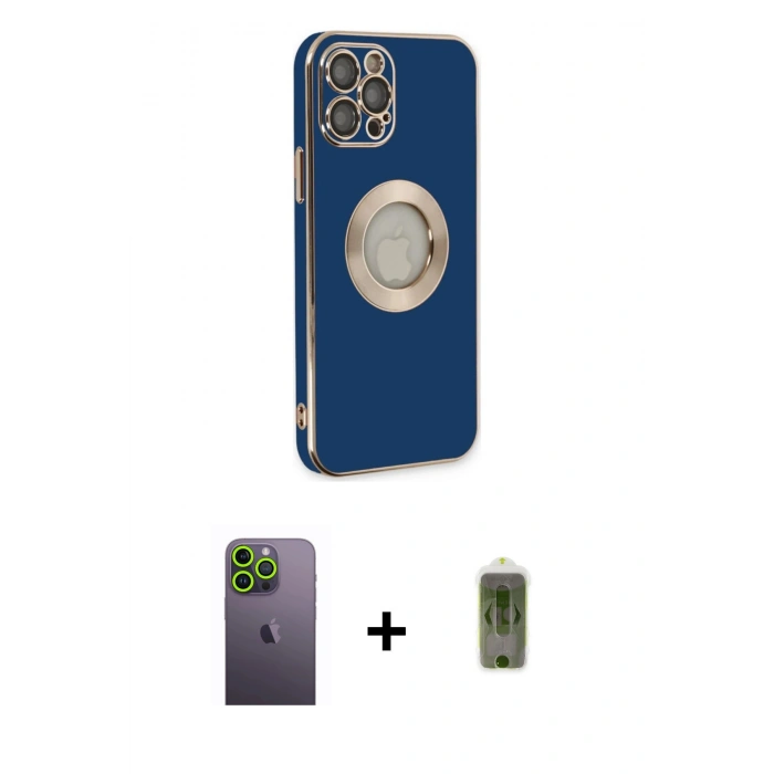 MARSİLYAN™- iPhone 12 Pro Max Kılıf İz Form Serisi - Siyah Joko Magic 5D Hayalet Cam + Neon Fosforlu Kamera Lens - YL