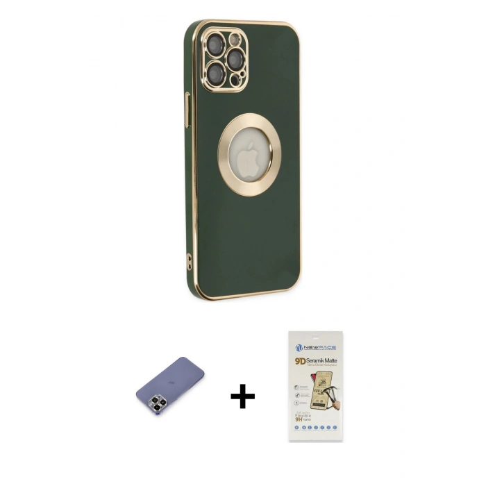 MARSİLYAN™- iPhone 12 Pro Max Kılıf İz Form Serisi - Siyah Mat Seramik Nano Ekran Koruyucu + Metal Kamera Lens Koruma Cam - GD