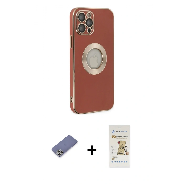 MARSİLYAN™- iPhone 12 Pro Max Kılıf İz Form Serisi - Siyah Mat Seramik Nano Ekran Koruyucu + Metal Kamera Lens Koruma Cam - GD