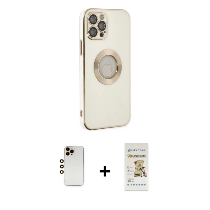 MARSİLYAN™- iPhone 12 Pro Max Kılıf İz Form Serisi - Siyah Mat Seramik Nano Ekran Koruyucu + Shine Kamera Lens - GD