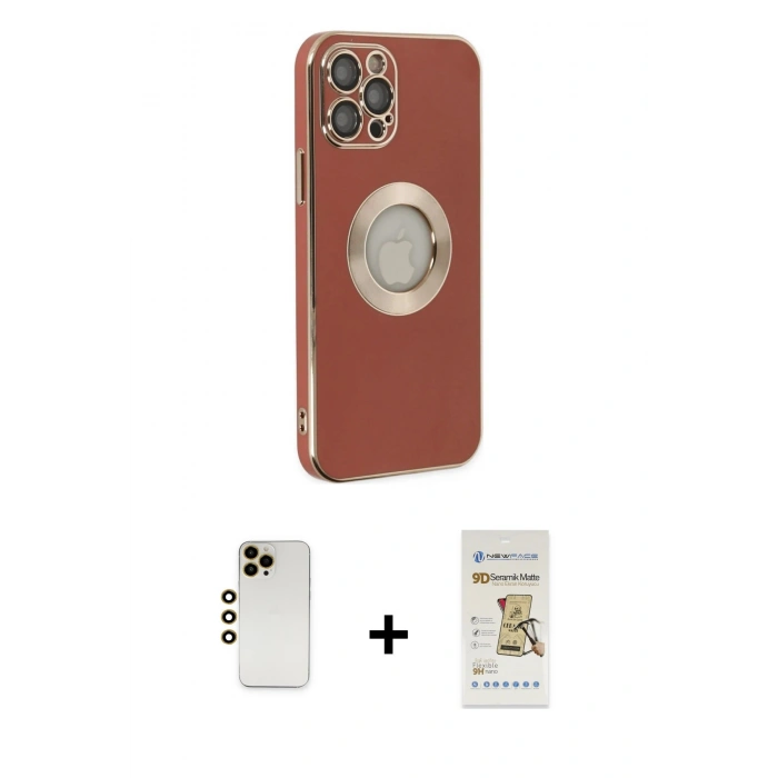 MARSİLYAN™- iPhone 12 Pro Max Kılıf İz Form Serisi - Siyah Mat Seramik Nano Ekran Koruyucu + Shine Kamera Lens - GD