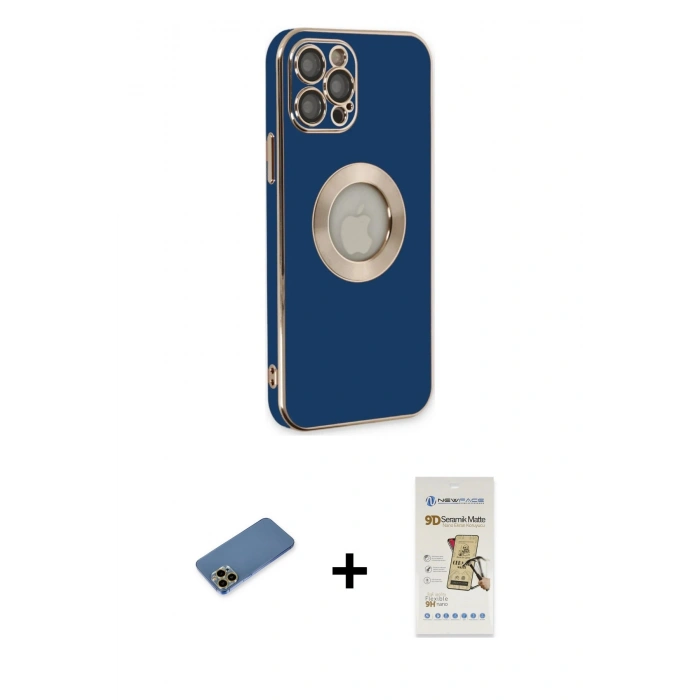 MARSİLYAN™- iPhone 12 Pro Max Kılıf İz Form Serisi - Siyah Mat Seramik Nano Ekran Koruyucu + Shine Kamera Lens Koruma Cam - GD