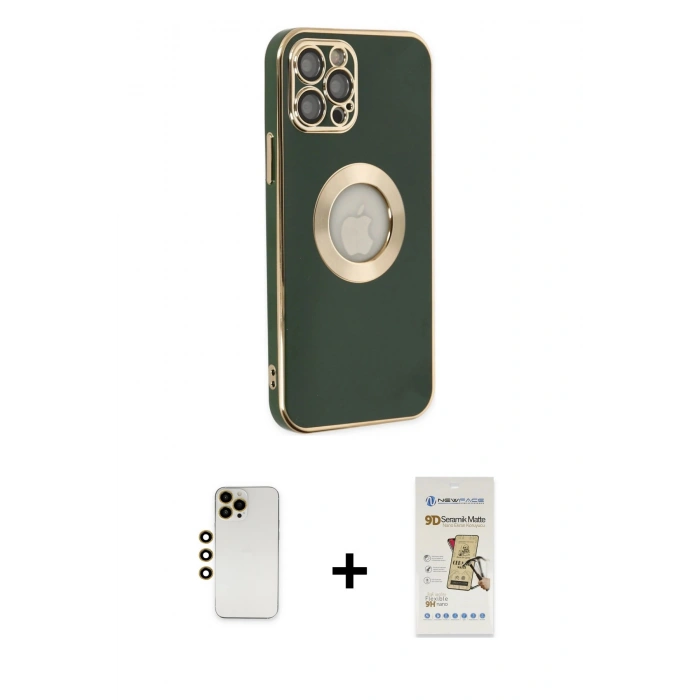MARSİLYAN™- iPhone 12 Pro Max Kılıf İz Form Serisi - Siyah Mat Seramik Nano Ekran Koruyucu + Shine Kamera Lens - GD