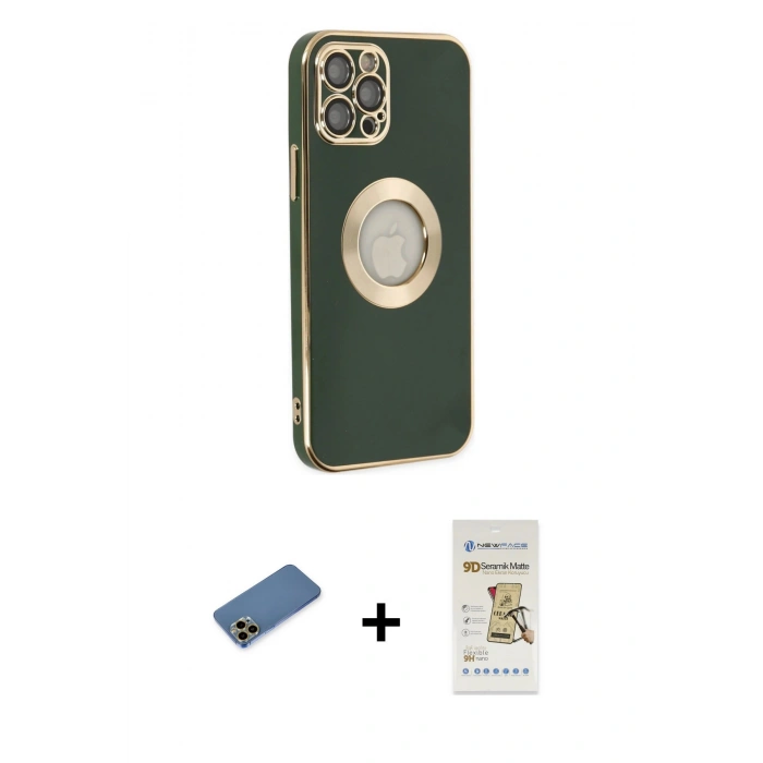 MARSİLYAN™- iPhone 12 Pro Max Kılıf İz Form Serisi - Siyah Mat Seramik Nano Ekran Koruyucu + Shine Kamera Lens Koruma Cam - GD