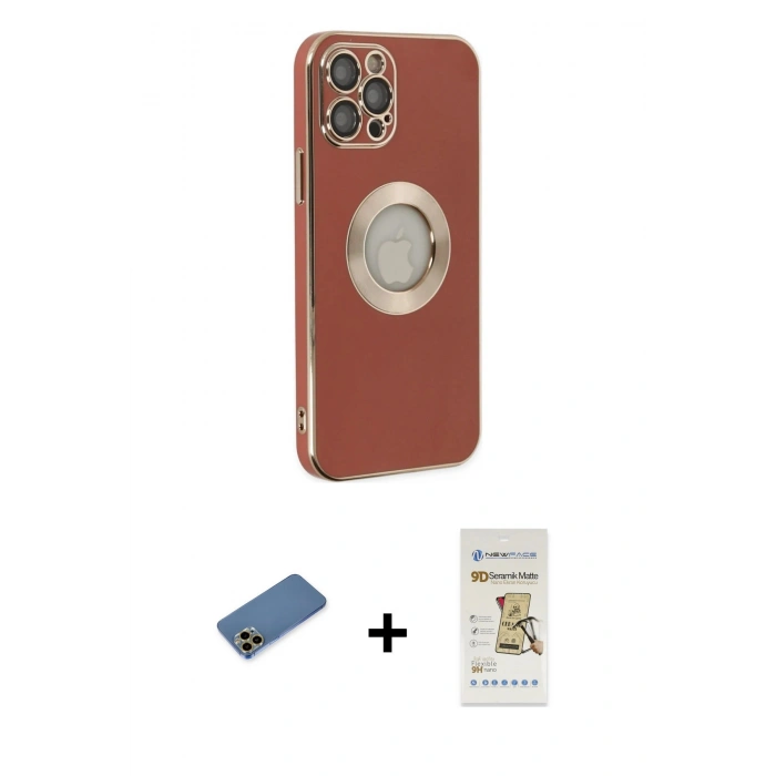 MARSİLYAN™- iPhone 12 Pro Max Kılıf İz Form Serisi - Siyah Mat Seramik Nano Ekran Koruyucu + Shine Kamera Lens Koruma Cam - GD