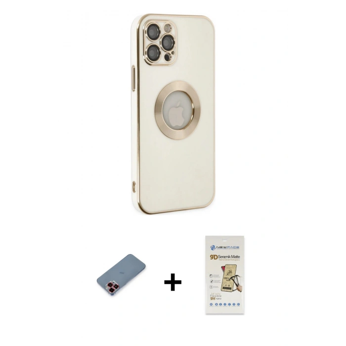 MARSİLYAN™- iPhone 12 Pro Max Kılıf İz Form Serisi - Siyah Mat Seramik Nano Ekran Koruyucu + Metal Kamera Lens Koruma Cam - KI