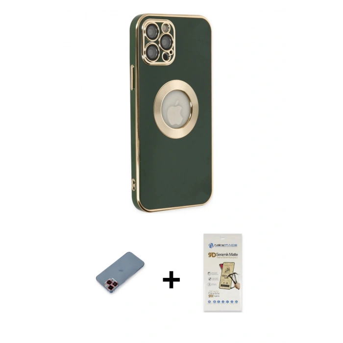 MARSİLYAN™- iPhone 12 Pro Max Kılıf İz Form Serisi - Siyah Mat Seramik Nano Ekran Koruyucu + Metal Kamera Lens Koruma Cam - KI