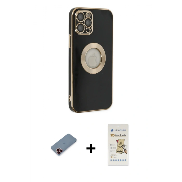 MARSİLYAN™- iPhone 12 Pro Max Kılıf İz Form Serisi - Siyah Mat Seramik Nano Ekran Koruyucu + Metal Kamera Lens Koruma Cam - KI