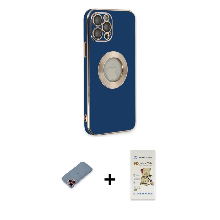 MARSİLYAN™- iPhone 12 Pro Max Kılıf İz Form Serisi - Siyah Mat Seramik Nano Ekran Koruyucu + Metal Kamera Lens Koruma Cam - KI