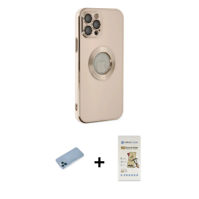 MARSİLYAN™- iPhone 12 Pro Max Kılıf İz Form Serisi - Siyah Mat Seramik Nano Ekran Koruyucu + Shine Kamera Lens Koruma Cam - MI