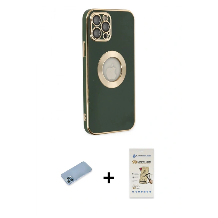 MARSİLYAN™- iPhone 12 Pro Max Kılıf İz Form Serisi - Siyah Mat Seramik Nano Ekran Koruyucu + Shine Kamera Lens Koruma Cam - MI