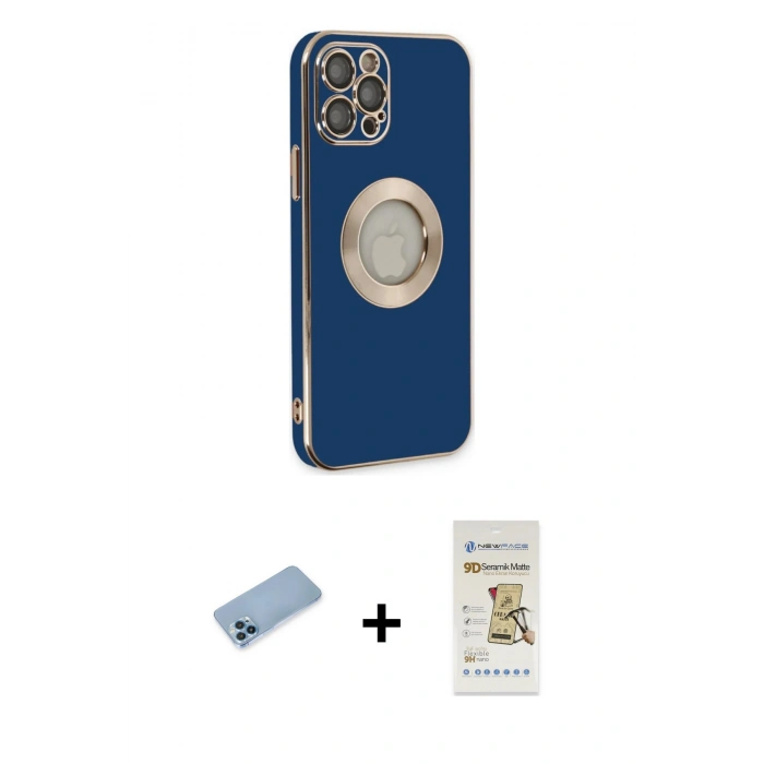 MARSİLYAN™- iPhone 12 Pro Max Kılıf İz Form Serisi - Siyah Mat Seramik Nano Ekran Koruyucu + Shine Kamera Lens Koruma Cam - MI