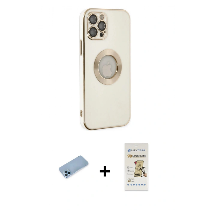 MARSİLYAN™- iPhone 12 Pro Max Kılıf İz Form Serisi - Siyah Mat Seramik Nano Ekran Koruyucu + Shine Kamera Lens Koruma Cam - MI
