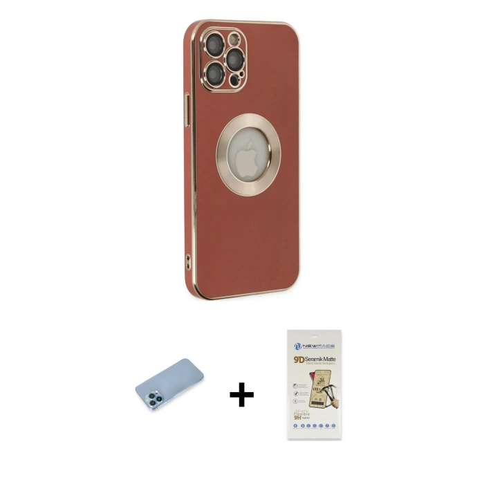 MARSİLYAN™- iPhone 12 Pro Max Kılıf İz Form Serisi - Siyah Mat Seramik Nano Ekran Koruyucu + Shine Kamera Lens Koruma Cam - MI
