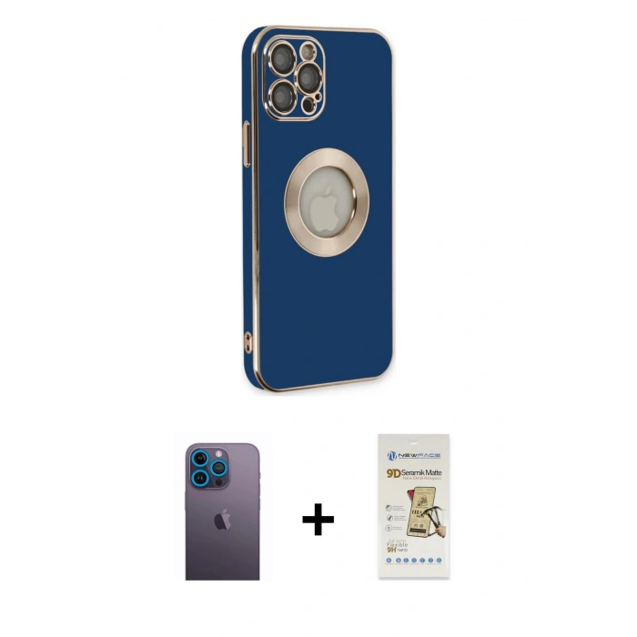 MARSİLYAN™- iPhone 12 Pro Max Kılıf İz Form Serisi - Siyah Mat Seramik Nano Ekran Koruyucu + Neon Fosforlu Kamera Lens - MI