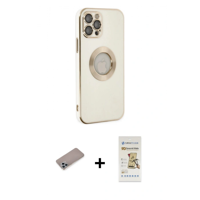 MARSİLYAN™- iPhone 12 Pro Max Kılıf İz Form Serisi - Siyah Mat Seramik Nano Ekran Koruyucu + Shine Kamera Lens Koruma Cam - SABE