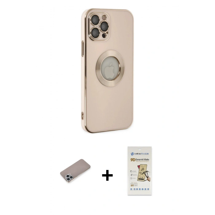 MARSİLYAN™- iPhone 12 Pro Max Kılıf İz Form Serisi - Siyah Mat Seramik Nano Ekran Koruyucu + Shine Kamera Lens Koruma Cam - SABE