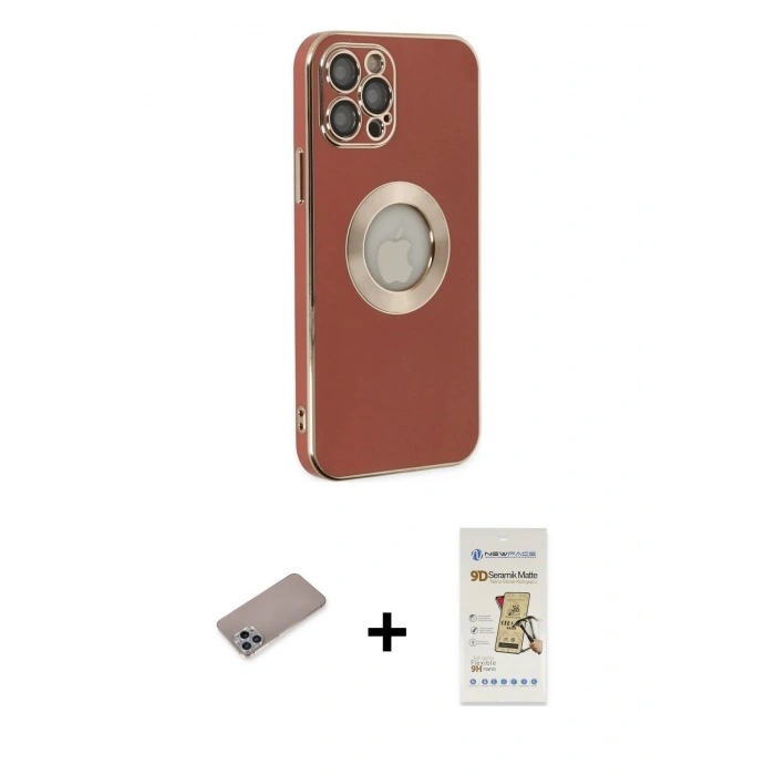 MARSİLYAN™- iPhone 12 Pro Max Kılıf İz Form Serisi - Siyah Mat Seramik Nano Ekran Koruyucu + Shine Kamera Lens Koruma Cam - SABE