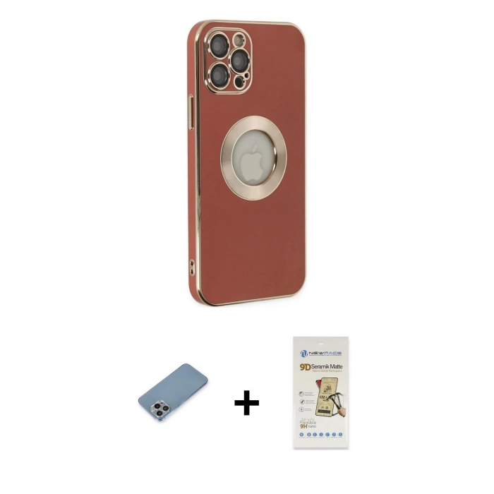 MARSİLYAN™- iPhone 12 Pro Max Kılıf İz Form Serisi - Siyah Mat Seramik Nano Ekran Koruyucu + Shine Kamera Lens Koruma Cam - GI