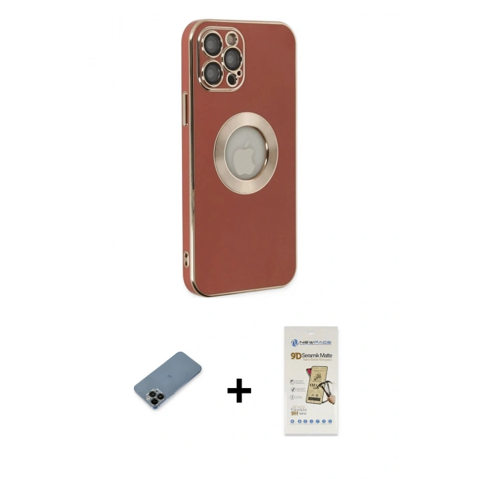 MARSİLYAN™- iPhone 12 Pro Max Kılıf İz Form Serisi - Siyah Mat Seramik Nano Ekran Koruyucu + Shine Kamera Lens Koruma Cam - SH