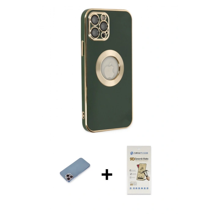 MARSİLYAN™- iPhone 12 Pro Max Kılıf İz Form Serisi - Siyah Mat Seramik Nano Ekran Koruyucu + Shine Kamera Lens Koruma Cam - PE
