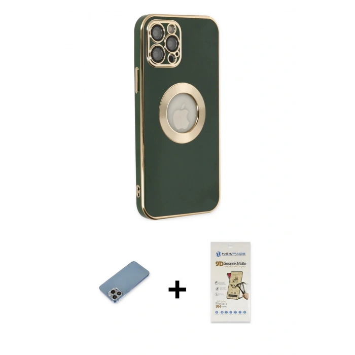 MARSİLYAN™- iPhone 12 Pro Max Kılıf İz Form Serisi - Siyah Mat Seramik Nano Ekran Koruyucu + Shine Kamera Lens Koruma Cam - GI