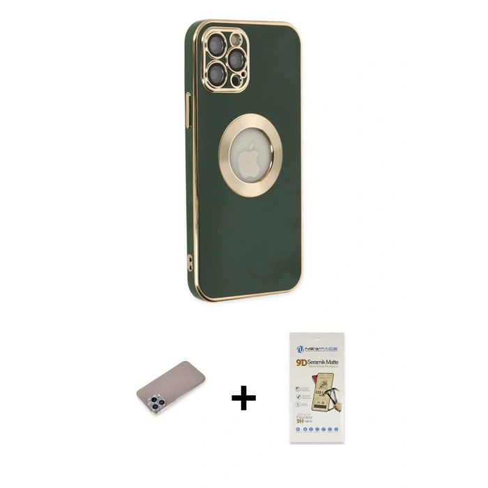 MARSİLYAN™- iPhone 12 Pro Max Kılıf İz Form Serisi - Siyah Mat Seramik Nano Ekran Koruyucu + Shine Kamera Lens Koruma Cam - SABE