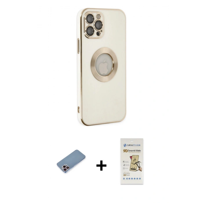 MARSİLYAN™- iPhone 12 Pro Max Kılıf İz Form Serisi - Siyah Mat Seramik Nano Ekran Koruyucu + Shine Kamera Lens Koruma Cam - PE