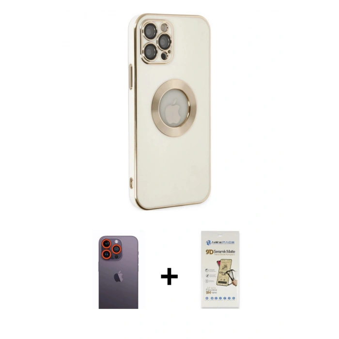 MARSİLYAN™- iPhone 12 Pro Max Kılıf İz Form Serisi - Siyah Mat Seramik Nano Ekran Koruyucu + Neon Fosforlu Kamera Lens - TU