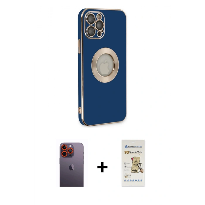 MARSİLYAN™- iPhone 12 Pro Max Kılıf İz Form Serisi - Siyah Mat Seramik Nano Ekran Koruyucu + Neon Fosforlu Kamera Lens - TU