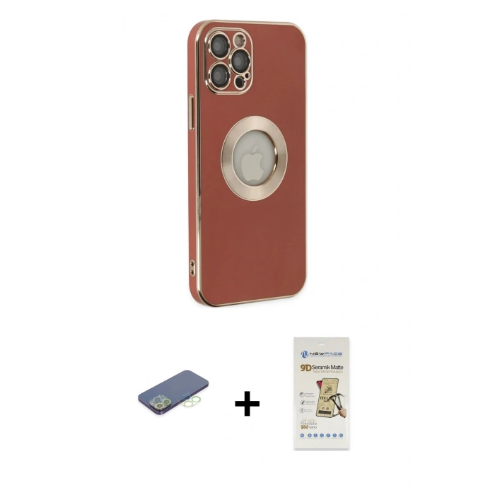 MARSİLYAN™- iPhone 12 Pro Max Kılıf İz Form Serisi - Siyah Mat Seramik Nano Ekran Koruyucu + Yeşil Renkli Kamera Lens Koruma Cam