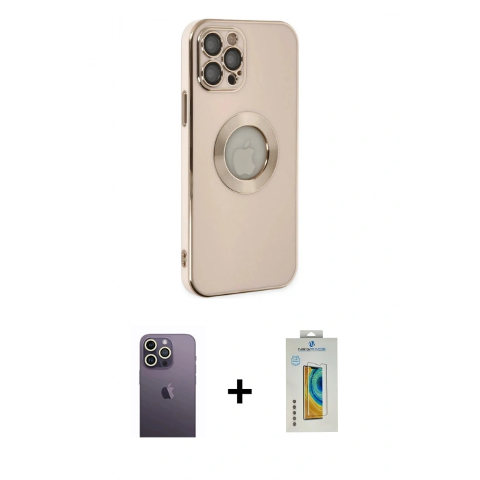 MARSİLYAN™- iPhone 12 Pro Max Kılıf İz Form Serisi - Siyah Polymer Nano Ekran Koruyucu + Neon Fosforlu Kamera Lens - BZ