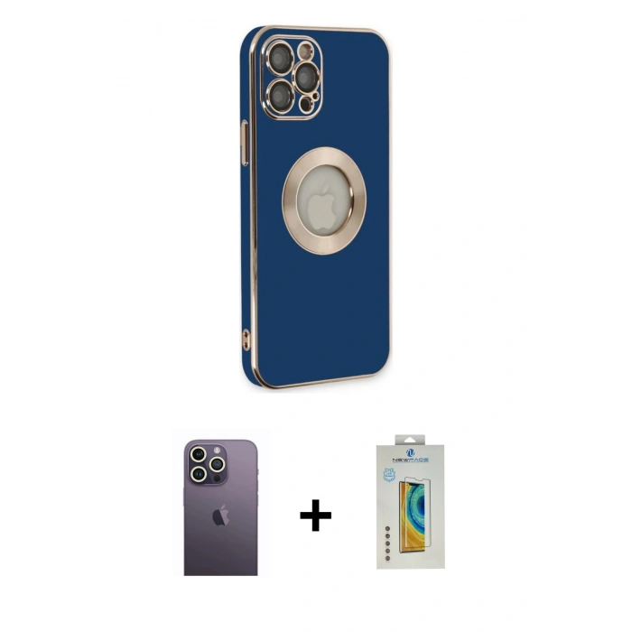 MARSİLYAN™- iPhone 12 Pro Max Kılıf İz Form Serisi - Siyah Polymer Nano Ekran Koruyucu + Neon Fosforlu Kamera Lens - BZ