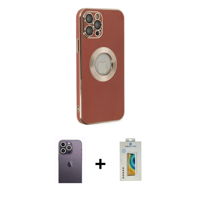 MARSİLYAN™- iPhone 12 Pro Max Kılıf İz Form Serisi - Siyah Polymer Nano Ekran Koruyucu + Neon Fosforlu Kamera Lens - BZ