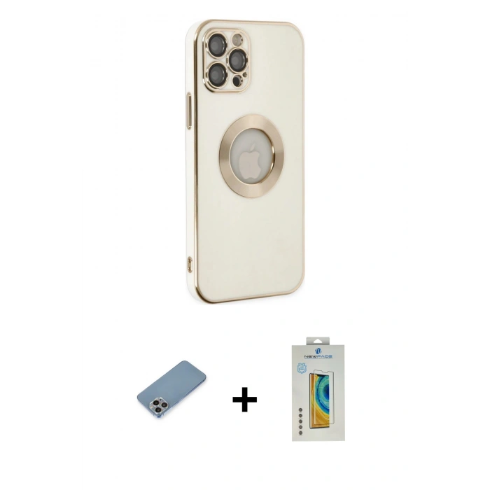 MARSİLYAN™- iPhone 12 Pro Max Kılıf İz Form Serisi - Siyah Polymer Nano Ekran Koruyucu + Shine Kamera Lens Koruma Cam - GI