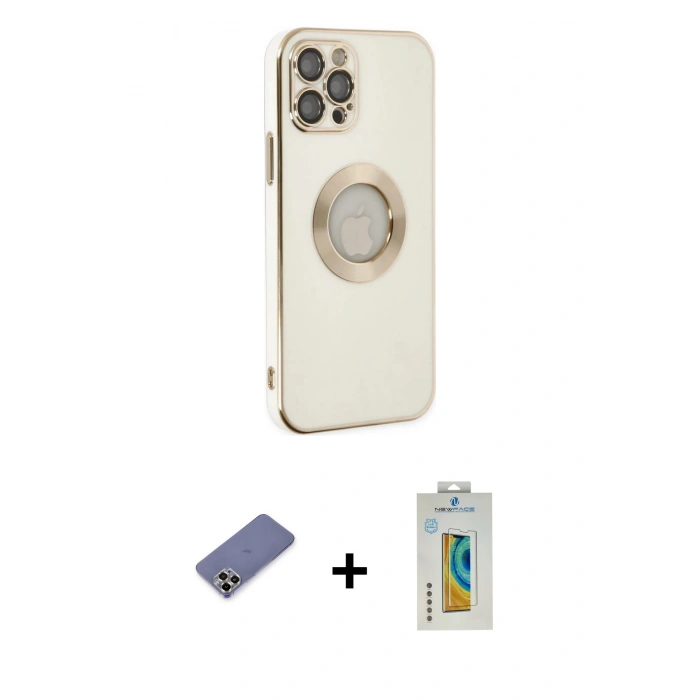MARSİLYAN™- iPhone 12 Pro Max Kılıf İz Form Serisi - Siyah Polymer Nano Ekran Koruyucu + Metal Kamera Lens Koruma Cam - GD