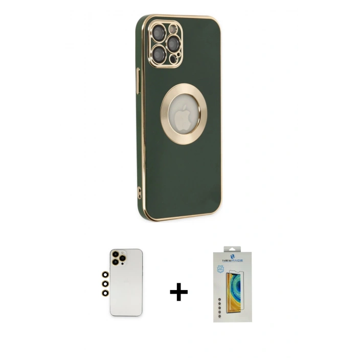 MARSİLYAN™- iPhone 12 Pro Max Kılıf İz Form Serisi - Siyah Polymer Nano Ekran Koruyucu + Shine Kamera Lens - GD
