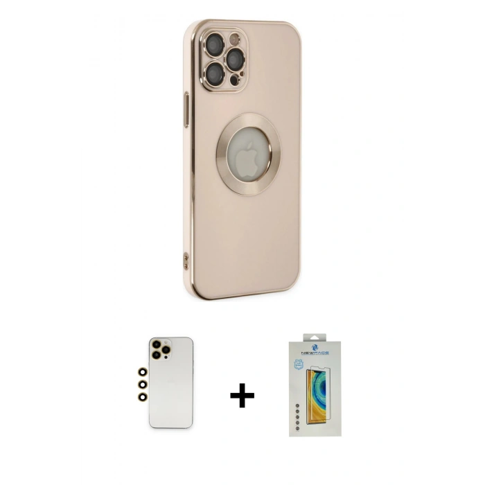MARSİLYAN™- iPhone 12 Pro Max Kılıf İz Form Serisi - Siyah Polymer Nano Ekran Koruyucu + Shine Kamera Lens - GD