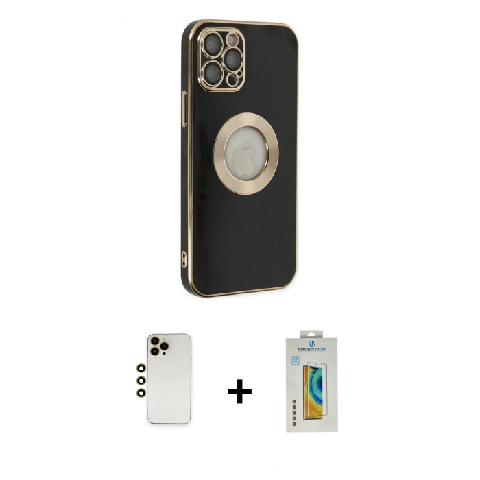MARSİLYAN™- iPhone 12 Pro Max Kılıf İz Form Serisi - Siyah Polymer Nano Ekran Koruyucu + Shine Kamera Lens - GD