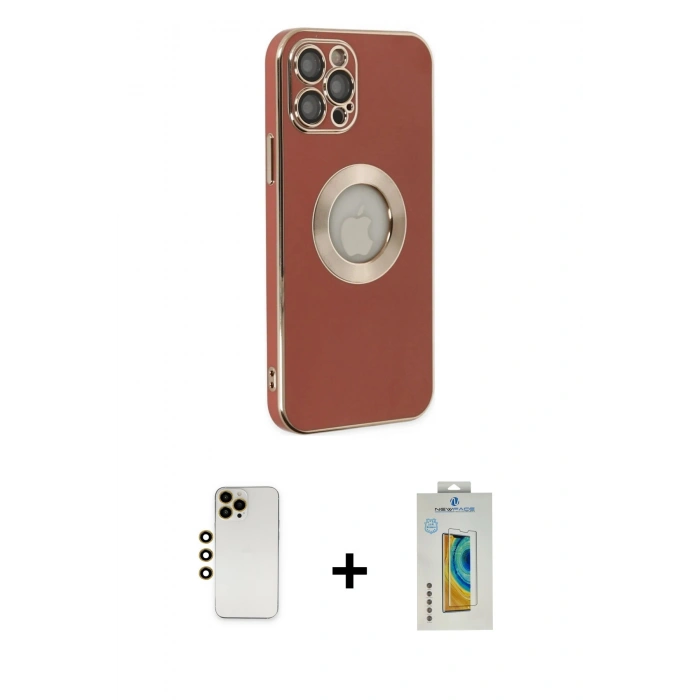 MARSİLYAN™- iPhone 12 Pro Max Kılıf İz Form Serisi - Siyah Polymer Nano Ekran Koruyucu + Shine Kamera Lens - GD