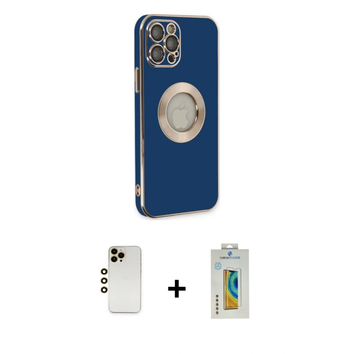 MARSİLYAN™- iPhone 12 Pro Max Kılıf İz Form Serisi - Siyah Polymer Nano Ekran Koruyucu + Shine Kamera Lens - GD