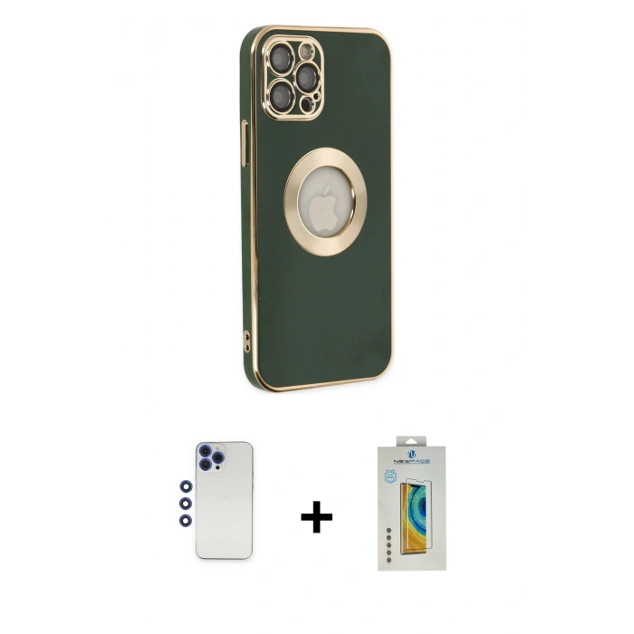 MARSİLYAN™- iPhone 12 Pro Max Kılıf İz Form Serisi - Siyah Polymer Nano Ekran Koruyucu + Shine Kamera Lens - LT