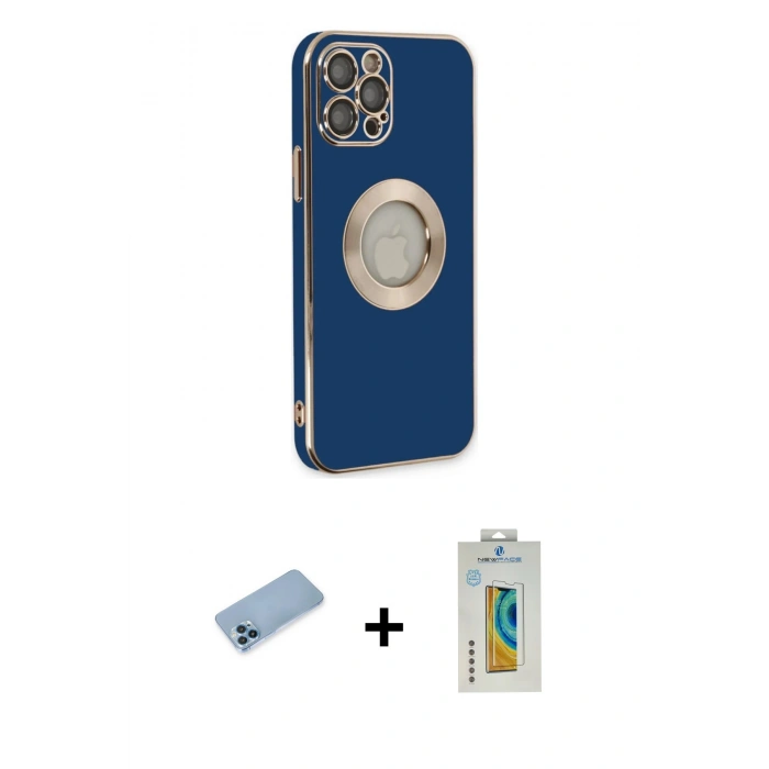 MARSİLYAN™- iPhone 12 Pro Max Kılıf İz Form Serisi - Siyah Polymer Nano Ekran Koruyucu + Shine Kamera Lens Koruma Cam - MI
