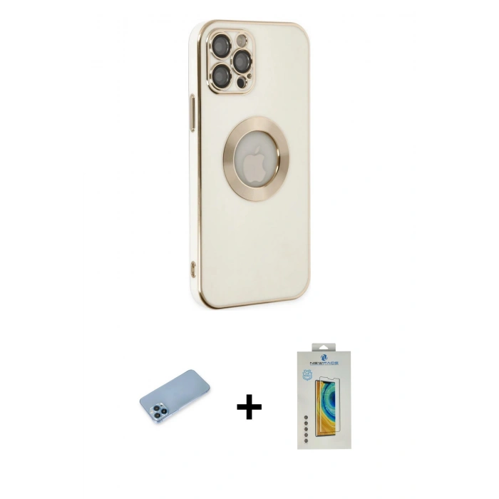 MARSİLYAN™- iPhone 12 Pro Max Kılıf İz Form Serisi - Siyah Polymer Nano Ekran Koruyucu + Shine Kamera Lens Koruma Cam - MI