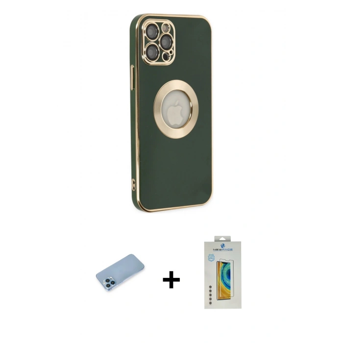 MARSİLYAN™- iPhone 12 Pro Max Kılıf İz Form Serisi - Siyah Polymer Nano Ekran Koruyucu + Shine Kamera Lens Koruma Cam - MI