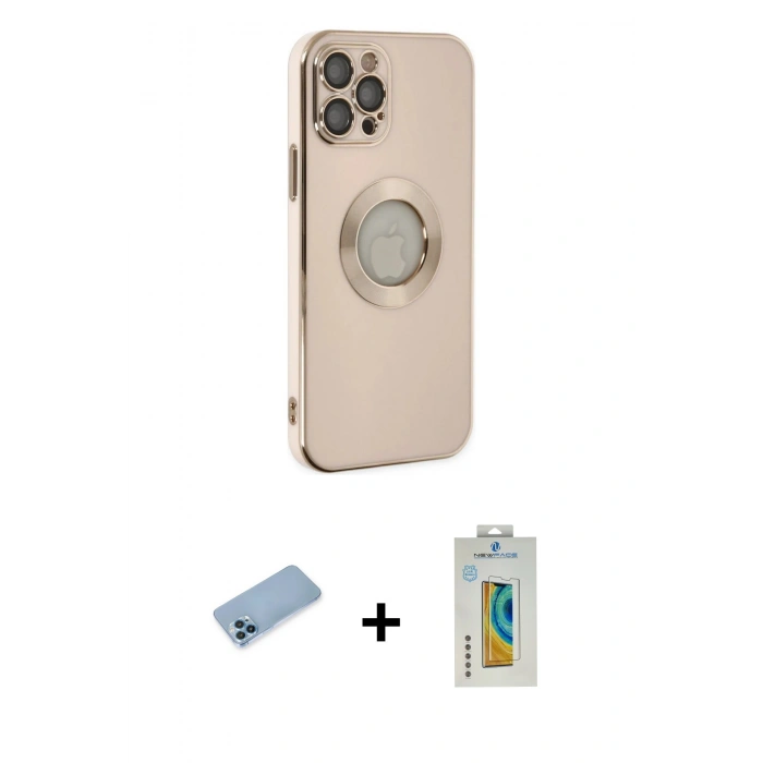 MARSİLYAN™- iPhone 12 Pro Max Kılıf İz Form Serisi - Siyah Polymer Nano Ekran Koruyucu + Shine Kamera Lens Koruma Cam - MI