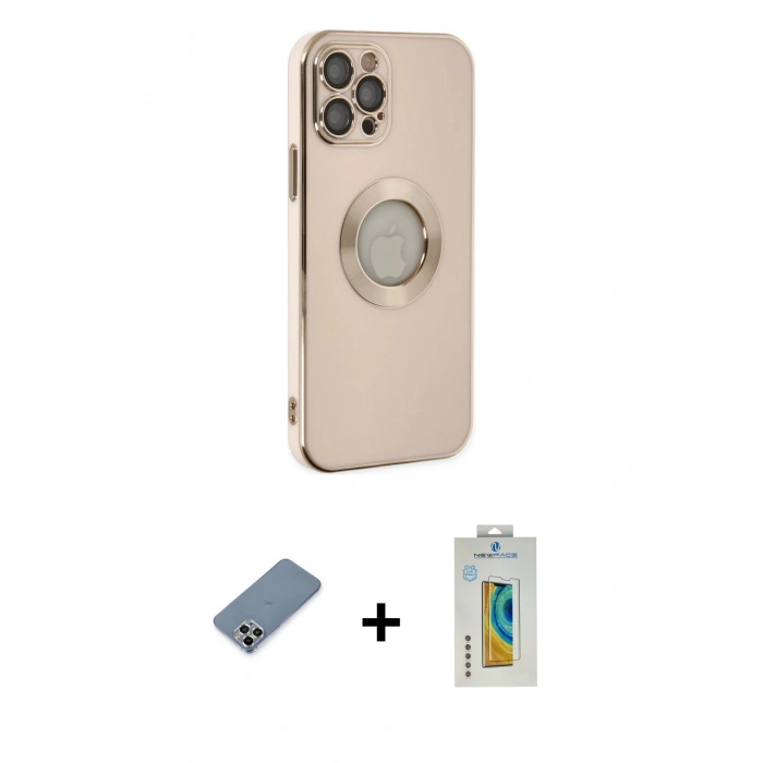 MARSİLYAN™- iPhone 12 Pro Max Kılıf İz Form Serisi - Siyah Polymer Nano Ekran Koruyucu + Metal Kamera Lens Koruma Cam - GS