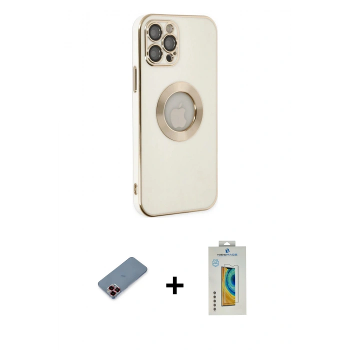 MARSİLYAN™- iPhone 12 Pro Max Kılıf İz Form Serisi - Siyah Polymer Nano Ekran Koruyucu + Metal Kamera Lens Koruma Cam - KI
