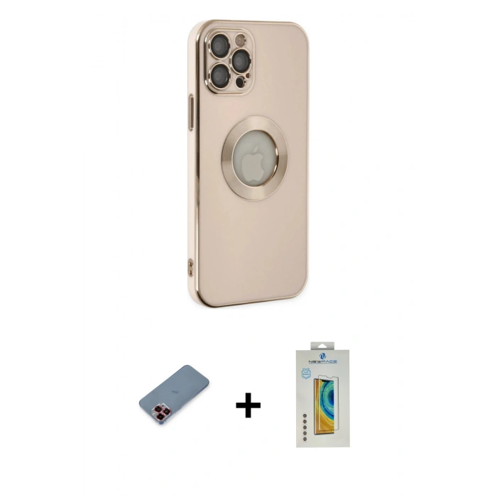 MARSİLYAN™- iPhone 12 Pro Max Kılıf İz Form Serisi - Siyah Polymer Nano Ekran Koruyucu + Metal Kamera Lens Koruma Cam - KI